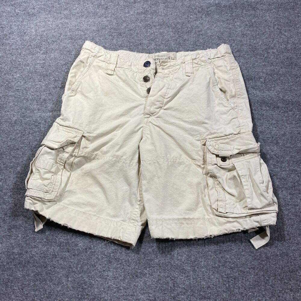 Abercrombie & Fitch Cargo Shorts Mens 30 Beige Distressed Y2K Heavy Paratrooper